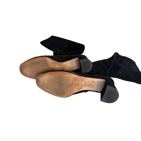 Ann Taylor Black Suede 90s Block Heel Tall Boots 9.5M Ext Calf - Picture 3 of 7